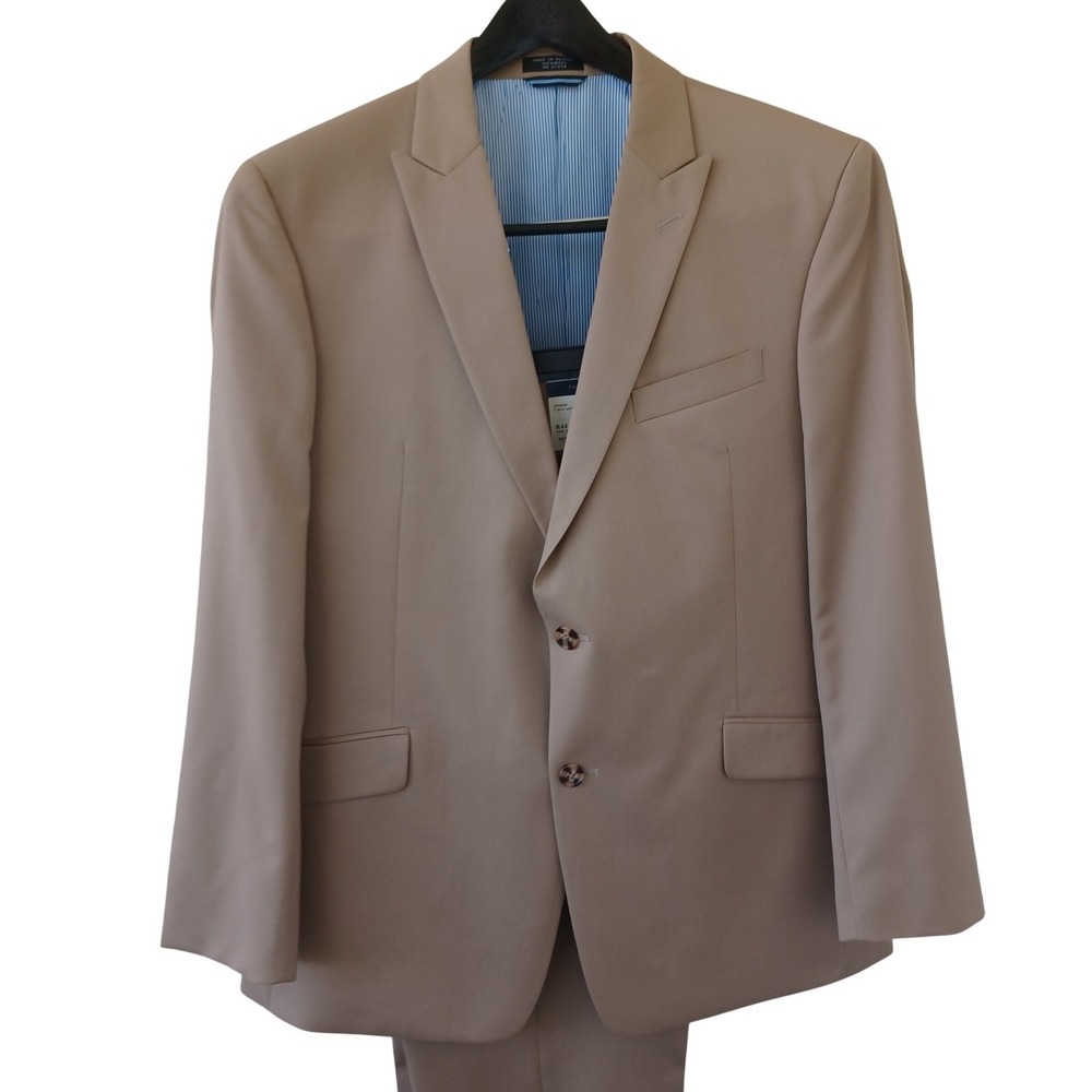 Tommy Hilfiger Joseph Mens 2-Piece Suit Tan 100% Worsted Wool 44R W38 Unfinished - Picture 2 of 14